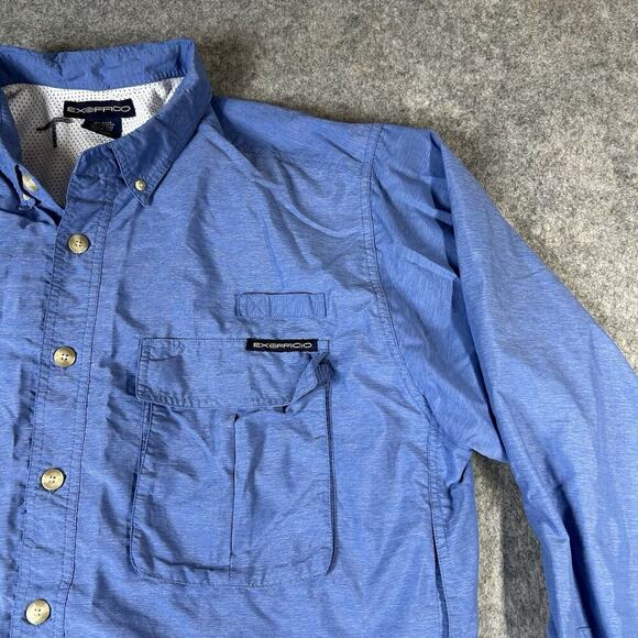 ExOfficio Shirt Mens XL Blue Vented Nylon Quick Dry Button Down Fishing Gorpcore - Picture 2 of 8